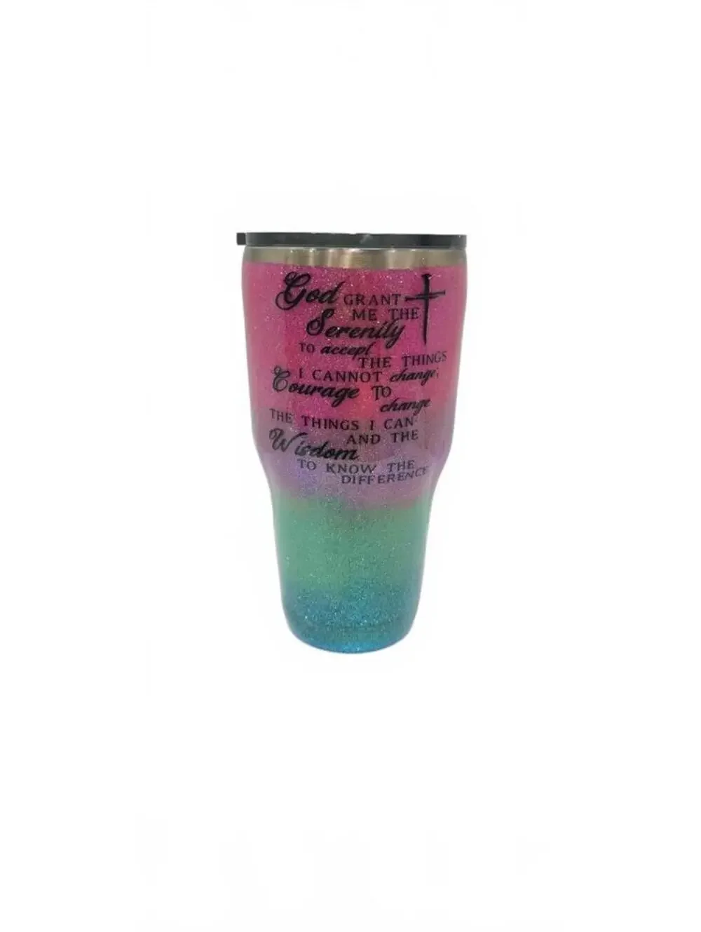 Glitter Ombre Stainless Steel Travel Tumbler with Serenity Prayer